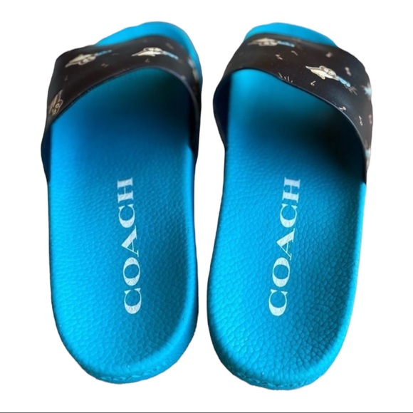COACH Udele Bird Printed Slides Slip Ons Water Resistant Pool Beach Turquoise - Picture 7 of 10